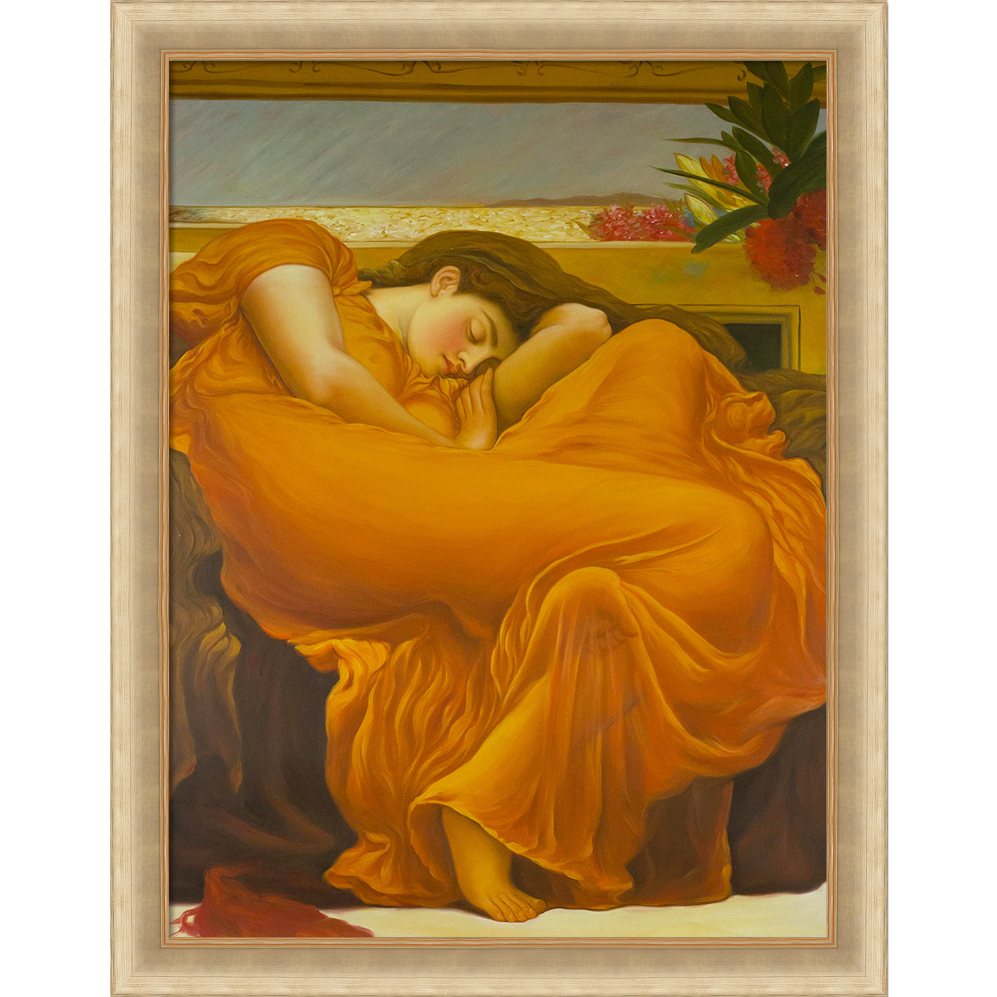 Fleur De Lis Living Flaming June by Lord Frederic Leighton Floater Frame Painting on Canvas
